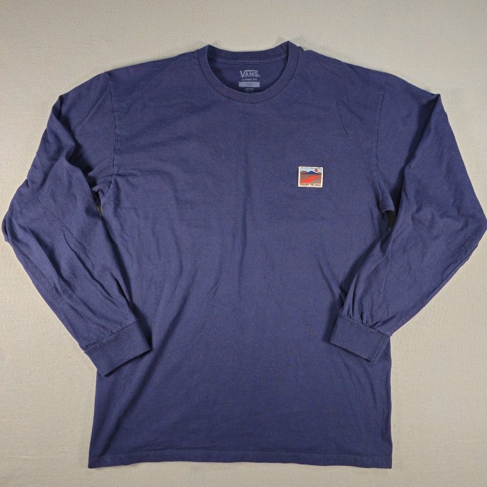 Vans Outdoor Club Long Sleeve T-Shirt Mens L Navy Mountain Graphic Off The Wall